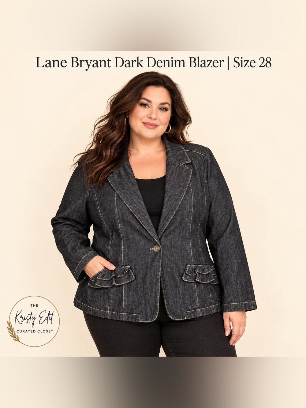 Lane Bryant Dark Denim Blazer with Ruffle Pockets Size 28